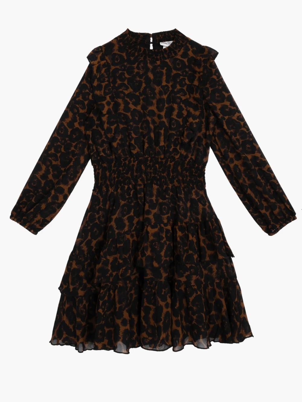 RARE EDITIONS Kids' Print Ruffle Long Sleeve Smocked Dress (Big Kid) 14